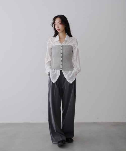 NUJOH（ヌゾ）の「Mixed Tube Knit / ミックス チューブ ニット（チューブトップ・レディース・ネイビー/グレー・FREE）」の21枚目の写真