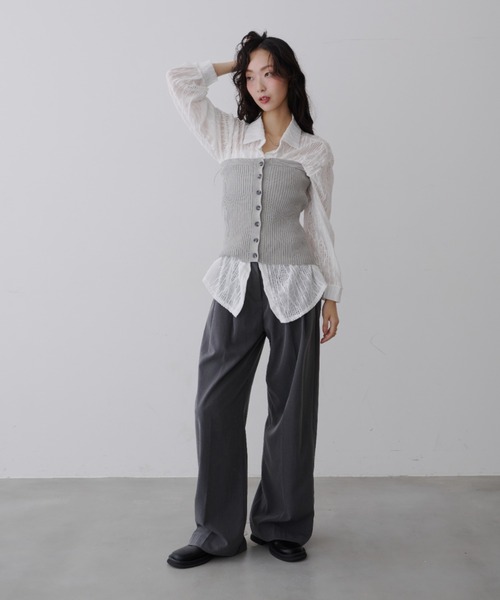 NUJOH（ヌゾ）の「Mixed Tube Knit / ミックス チューブ ニット（チューブトップ・レディース・ネイビー/グレー・FREE）」の22枚目の写真