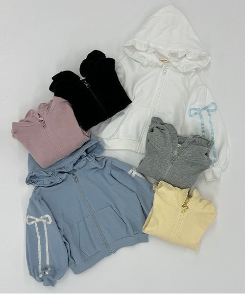 Lycee mine（リセマイン）の「【セットアップ可】【毛玉バイバイ裏毛】リボンラインフルジップパーカ（パーカー・キッズ・オフホワイト/クリーム/ブラック/ライトピンク/ブルーグレー/トップグレー・100cm/120cm/130cm/140cm/110cm/150cm）」の22枚目の写真