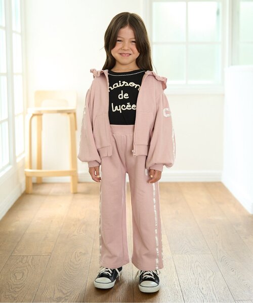 Lycee mine(リセマイン)の「【セットアップ可】【毛玉バイバイ裏毛】リボンラインフルジップパーカ【子供服】【キッズ】【女の子】(パーカー・キッズ・オフホワイト/クリーム/ブラック/ライトピンク/ブルーグレー/トップグレー・100cm/120cm/130cm/140cm/110cm/150cm)」の15枚目の写真