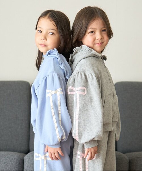 Lycee mine(リセマイン)の「【セットアップ可】【毛玉バイバイ裏毛】リボンラインフルジップパーカ【子供服】【キッズ】【女の子】(パーカー・キッズ・オフホワイト/クリーム/ブラック/ライトピンク/ブルーグレー/トップグレー・100cm/120cm/130cm/140cm/110cm/150cm)」の8枚目の写真