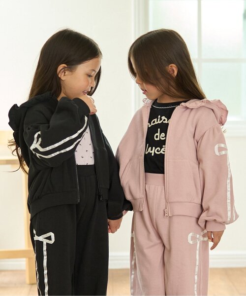 Lycee mine(リセマイン)の「【セットアップ可】【毛玉バイバイ裏毛】リボンラインフルジップパーカ【子供服】【キッズ】【女の子】(パーカー・キッズ・オフホワイト/クリーム/ブラック/ライトピンク/ブルーグレー/トップグレー・100cm/120cm/130cm/140cm/110cm/150cm)」の7枚目の写真