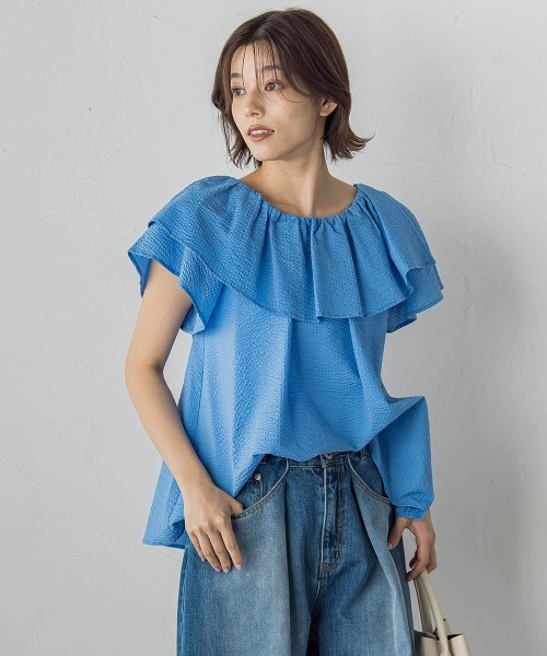 Droite lautreamont（ドロワットロートレアモン）の「【WEB限定】ワンダーウェーブクロスブラウス≪手洗い可能≫（シャツ/ブラウス・レディース・ブラック/オフホワイト/ブルー・M）」の3枚目の写真