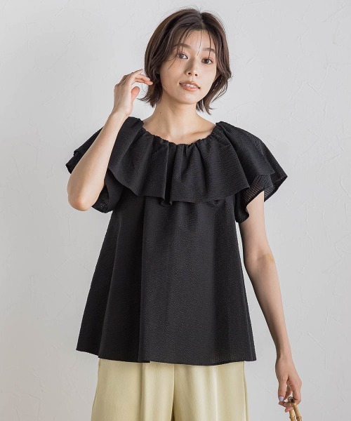 Droite lautreamont（ドロワットロートレアモン）の「【WEB限定】ワンダーウェーブクロスブラウス≪手洗い可能≫（シャツ/ブラウス・レディース・ブラック/オフホワイト/ブルー・M）」の9枚目の写真