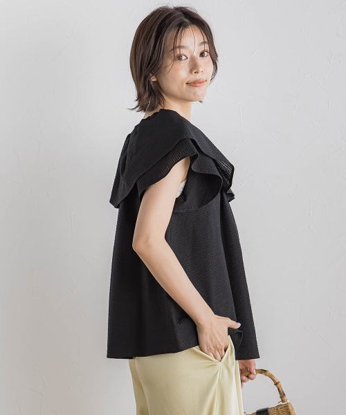 Droite lautreamont（ドロワットロートレアモン）の「【WEB限定】ワンダーウェーブクロスブラウス≪手洗い可能≫（シャツ/ブラウス・レディース・ブラック/オフホワイト/ブルー・M）」の11枚目の写真