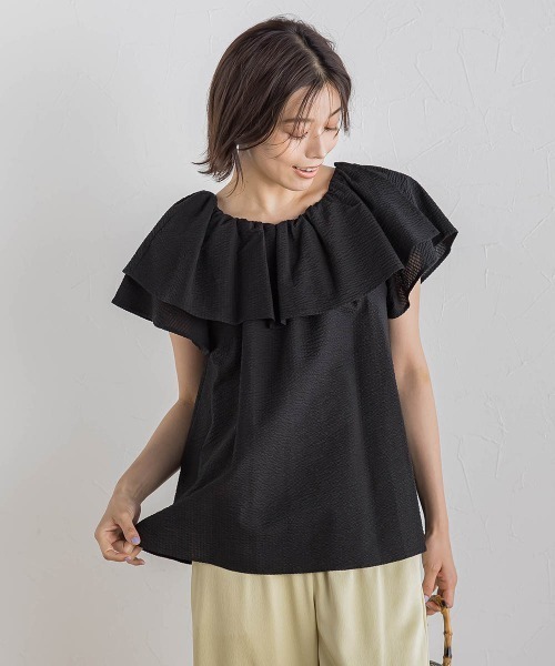 Droite lautreamont（ドロワットロートレアモン）の「【WEB限定】ワンダーウェーブクロスブラウス≪手洗い可能≫（シャツ/ブラウス・レディース・ブラック/オフホワイト/ブルー・M）」の10枚目の写真