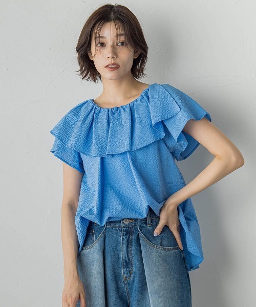 Droite lautreamont（ドロワットロートレアモン）の「【WEB限定】ワンダーウェーブクロスブラウス≪手洗い可能≫（シャツ/ブラウス・レディース・ブラック/オフホワイト/ブルー・M）」の22枚目の写真