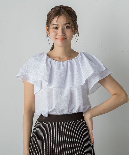 Droite lautreamont（ドロワットロートレアモン）の「【WEB限定】ワンダーウェーブクロスブラウス≪手洗い可能≫（シャツ/ブラウス・レディース・ブラック/オフホワイト/ブルー・M）」の4枚目の写真