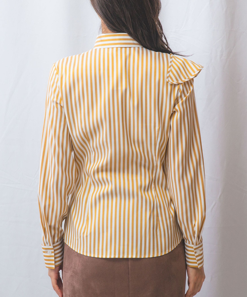 セール】【NARACAMICIE】ストレッチストライプフロントフリル長袖