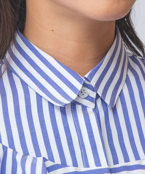 セール】【NARACAMICIE】ストレッチストライプフロントフリル長袖