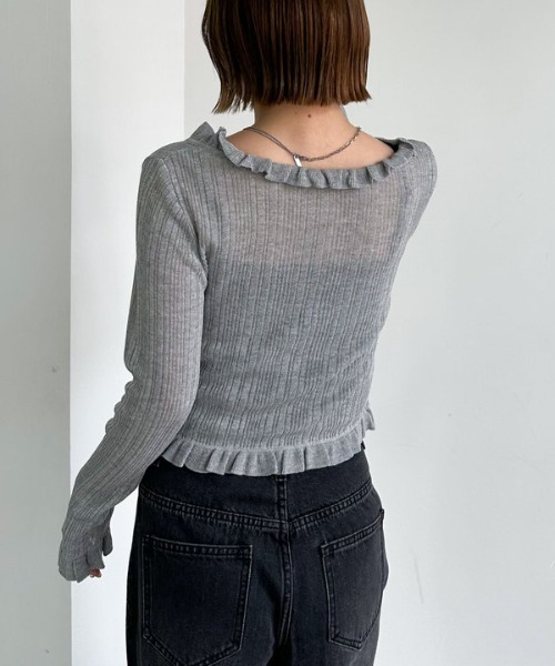 archives（アルシーヴ）の「フリルシアーリブニットカーディガン（カーディガン/ボレロ・レディース・オフホワイト/ブラック/グレー・MEDIUM）」の7枚目の写真