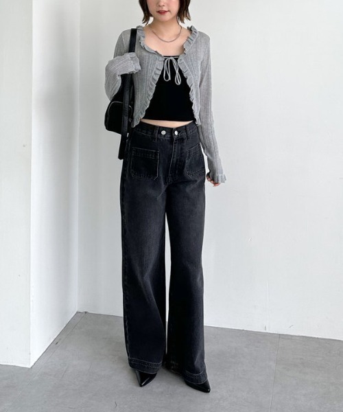 archives（アルシーヴ）の「フリルシアーリブニットカーディガン（カーディガン/ボレロ・レディース・オフホワイト/ブラック/グレー・MEDIUM）」の9枚目の写真