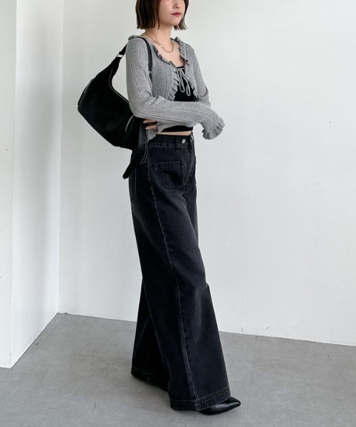 archives（アルシーヴ）の「フリルシアーリブニットカーディガン（カーディガン/ボレロ・レディース・オフホワイト/ブラック/グレー・MEDIUM）」の10枚目の写真