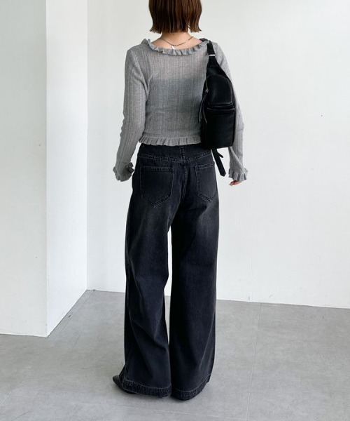 archives（アルシーヴ）の「フリルシアーリブニットカーディガン（カーディガン/ボレロ・レディース・オフホワイト/ブラック/グレー・MEDIUM）」の11枚目の写真