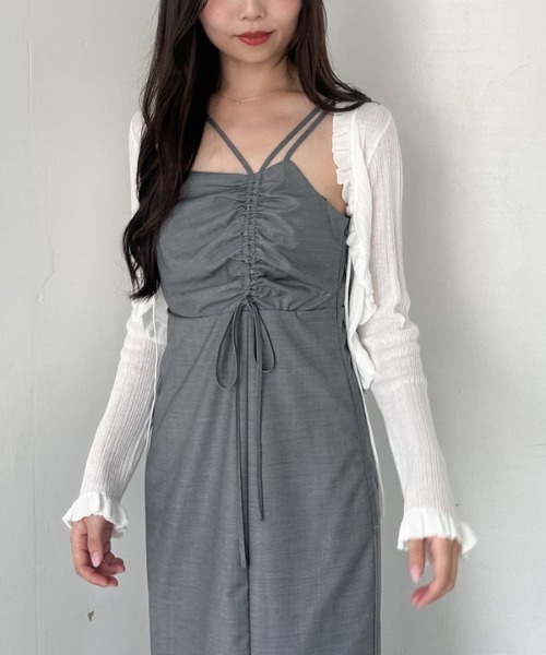 archives（アルシーヴ）の「フリルシアーリブニットカーディガン（カーディガン/ボレロ・レディース・オフホワイト/ブラック/グレー・MEDIUM）」の14枚目の写真