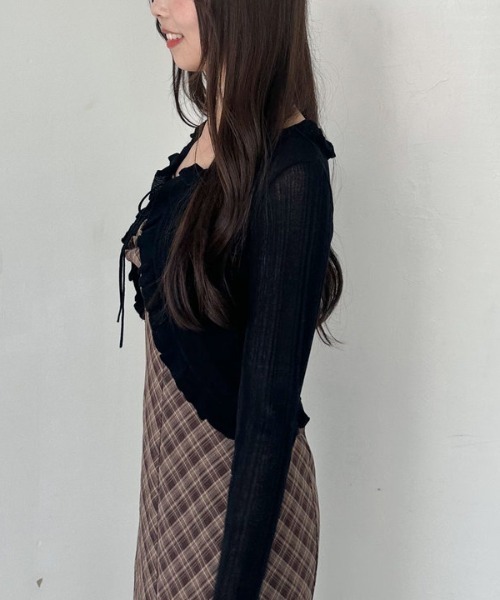 archives（アルシーヴ）の「フリルシアーリブニットカーディガン（カーディガン/ボレロ・レディース・オフホワイト/ブラック/グレー・MEDIUM）」の22枚目の写真