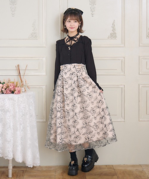 couture BY ROJITA(クチュールバイロジータ)の「フラワー刺繍ドッキングワンピース(ワンピース・レディース・ブルー/アイボリー/ブラック/ピンク・FREE)」の3枚目の写真