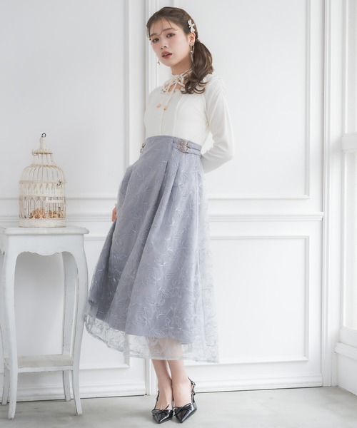 couture BY ROJITA(クチュールバイロジータ)の「フラワー刺繍ドッキングワンピース(ワンピース・レディース・ブルー/アイボリー/ブラック/ピンク・FREE)」の7枚目の写真