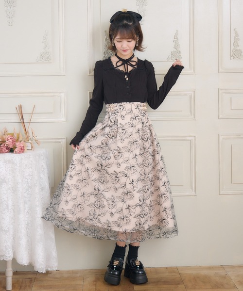 couture BY ROJITA(クチュールバイロジータ)の「フラワー刺繍ドッキングワンピース(ワンピース・レディース・ブルー/アイボリー/ブラック/ピンク・FREE)」の12枚目の写真