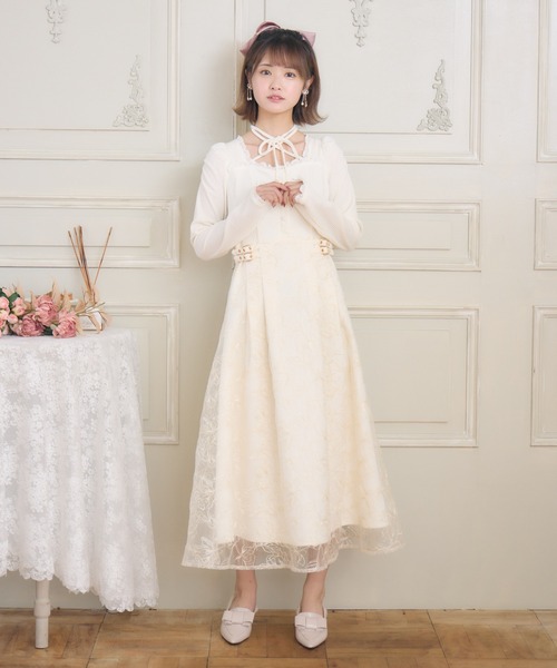 フラワー刺繍ドッキングワンピース（ワンピース）｜couture BY ROJITA