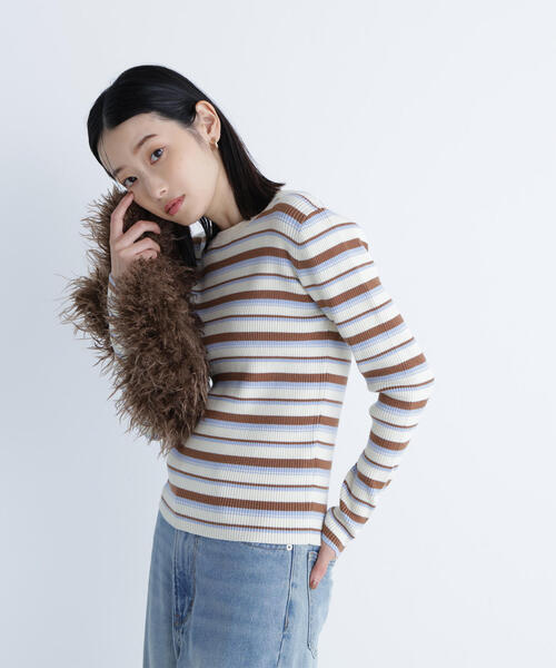 NATURAL BEAUTY BASIC(ナチュラルビューティーベーシック)の「◇マルチボーダーリブニット(ニット/セーター・レディース・ホワイト系その他/グレー系その他/レッド系その他6・FREE)」の6枚目の写真