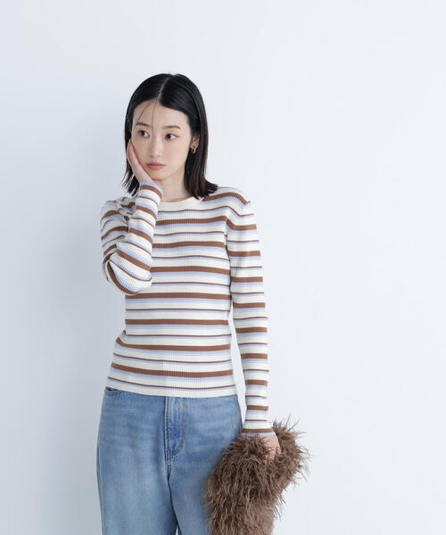 NATURAL BEAUTY BASIC(ナチュラルビューティーベーシック)の「◇マルチボーダーリブニット(ニット/セーター・レディース・ホワイト系その他/グレー系その他/レッド系その他6・FREE)」の8枚目の写真