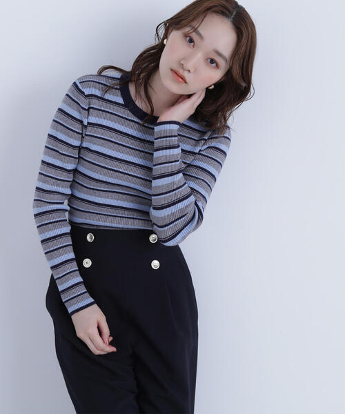 NATURAL BEAUTY BASIC(ナチュラルビューティーベーシック)の「◇マルチボーダーリブニット(ニット/セーター・レディース・ホワイト系その他/グレー系その他/レッド系その他6・FREE)」の2枚目の写真