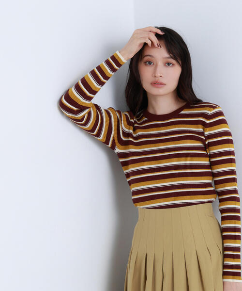 NATURAL BEAUTY BASIC(ナチュラルビューティーベーシック)の「◇マルチボーダーリブニット(ニット/セーター・レディース・ホワイト系その他/グレー系その他/レッド系その他6・FREE)」の3枚目の写真