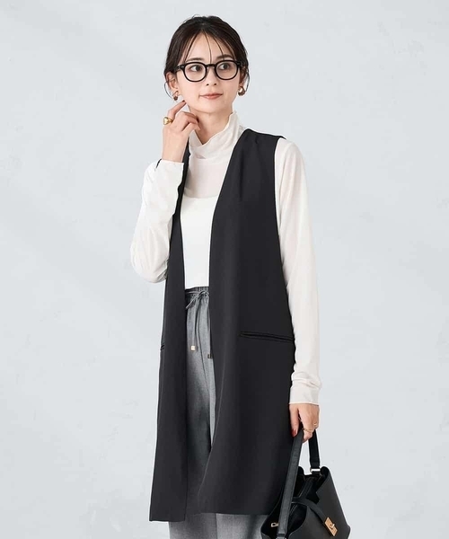 a.v.v(アーヴェヴェ)の「異素材切り替えロングジレ(ベスト・レディース・ブラック/モカ・39)」の10枚目の写真