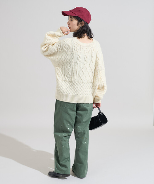 FREAK'S STORE（フリークスストア）の「2way リメイク風 ケーブル レースアップ ニットプルオーバー/バックリボン ビッグシルエットニット（ニット/セーター・レディース・ネイビー/ブラウン/オフホワイト・ﾌﾘ-）」の16枚目の写真