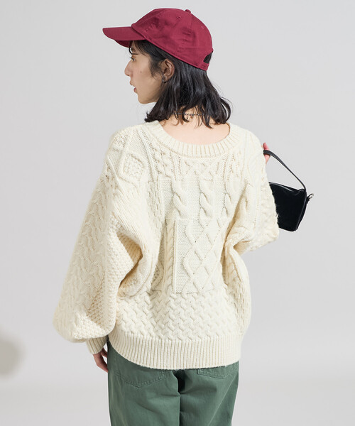 FREAK'S STORE（フリークスストア）の「2way リメイク風 ケーブル レースアップ ニットプルオーバー/バックリボン ビッグシルエットニット（ニット/セーター・レディース・ネイビー/ブラウン/オフホワイト・ﾌﾘ-）」の17枚目の写真