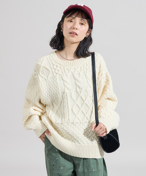 FREAK'S STORE（フリークスストア）の「2way リメイク風 ケーブル レースアップ ニットプルオーバー/バックリボン ビッグシルエットニット（ニット/セーター・レディース・ネイビー/ブラウン/オフホワイト・ﾌﾘ-）」の22枚目の写真