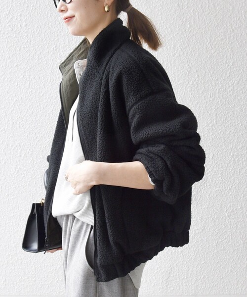 SHIPS anyナイロン × ボアリバーシブルスタンドカラー ショートブルゾン SHIPS any: ナイロン × ボア リバーシブル スタンドカラー ショート