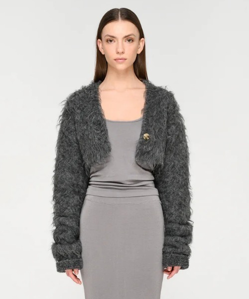 美品 determ Cropped Shaggy Cardigan カーディガン Cropped Shaggy Knit Cardigan – determ;
