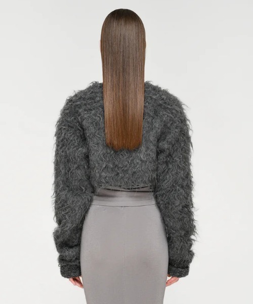 ROYAL FLASH（ロイヤルフラッシュ）の「determ/ デターム/Cropped Shaggy Knit Cardigan（カーディガン/ボレロ・レディース・ブラック/グレー・F）」の4枚目の写真