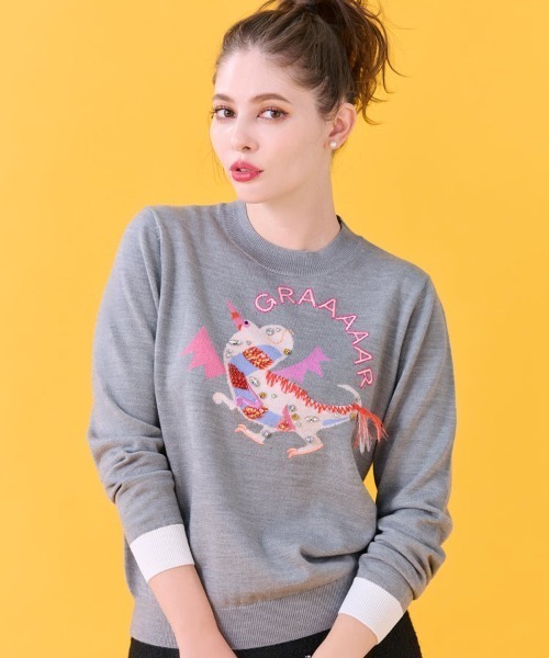 Chesty - チェスティchestyドラゴンモチーフニットセータグレー美品Fカジュアルフリンジ Chesty｜チェスティのニット/セーター（グレー/灰色系）通販 - ZOZOTOWN