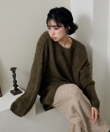 shaggy oversize knit pullover /ラウンドネックシャギーオーバーサイズニットプルオーバー