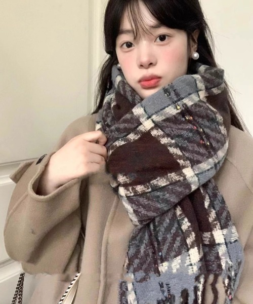 セール】【25秋冬新作】チェック柄ネップマフラー/大判チェックスト