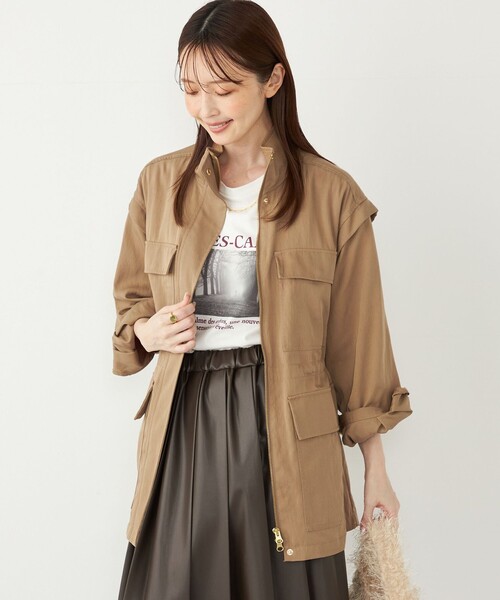 SHIPS Colors(シップス カラーズ)の「SHIPS Colors:〈手洗い可能〉パッチポケット ミリタリー ブルゾン(ブルゾン・レディース・ベージュ/ネイビー・SMALL/MEDIUM)」の1枚目の写真