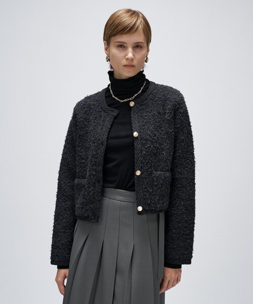 cloenc（クロエンス）の「【手洗い可】ブークレニットカーディガン（カーディガン/ボレロ・レディース・ダークブラウン/ブラック/オフホワイト・02）」の3枚目の写真