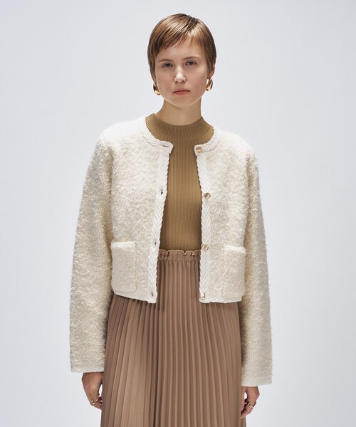 cloenc（クロエンス）の「【手洗い可】ブークレニットカーディガン（カーディガン/ボレロ・レディース・ダークブラウン/ブラック/オフホワイト・02）」の5枚目の写真