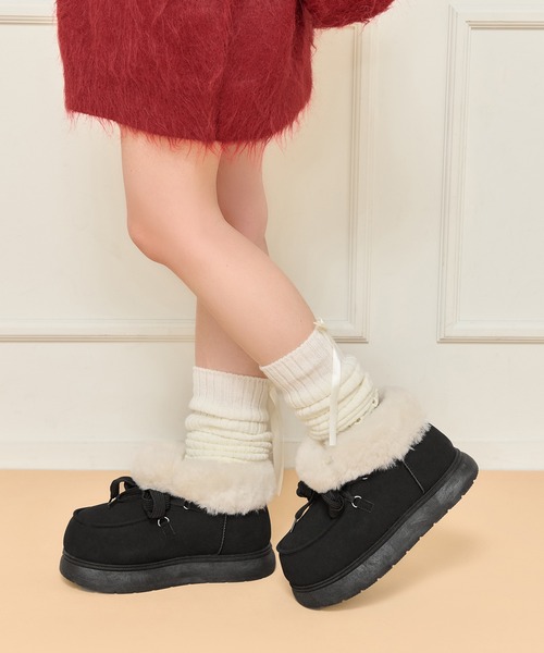 apres jour（アプレジュール）の「ムートンショートブーツ（ブーツ・レディース・ベージュ/キャメル/ブラック・LARGE/SMALL/X-LARGE/MEDIUM）」の2枚目の写真