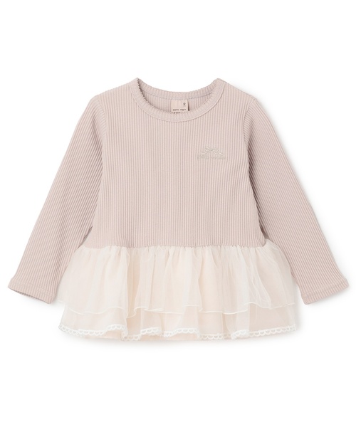 petit main（プティマイン）の「チュールペプラムロゴ長袖Tシャツ（Tシャツ/カットソー・キッズ・チャコール/ライトピンク/ライトブルー・130cm/100cm/80ｃｍ/90cm/110cm/120cm）」の3枚目の写真