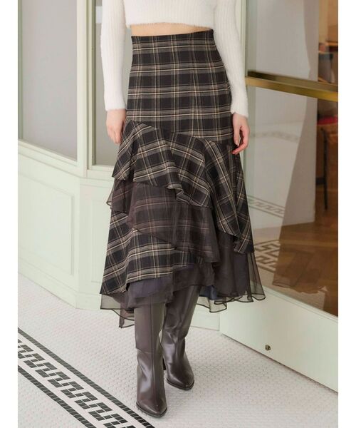 マーキュリーデュオ　異素材使いティアードスカート　M MERCURYDUO（マーキュリーデュオ） スカート 「追加生産」異素材使い