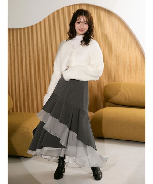 MERCURYDUO（マーキュリーデュオ）の「【追加生産】異素材使いティアードスカート（スカート・レディース・ブラック/チャコールグレー/ネイビー・SMALL/MEDIUM）」の5枚目の写真