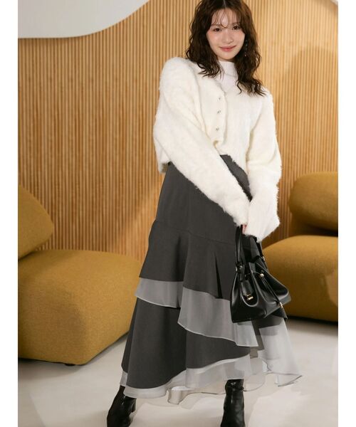 MERCURYDUO（マーキュリーデュオ）の「【追加生産】異素材使いティアードスカート（スカート・レディース・ブラック/チャコールグレー/ネイビー・SMALL/MEDIUM）」の6枚目の写真