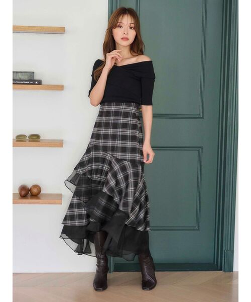 MERCURYDUO（マーキュリーデュオ）の「【追加生産】異素材使いティアードスカート（スカート・レディース・ブラック/チャコールグレー/ネイビー・SMALL/MEDIUM）」の16枚目の写真