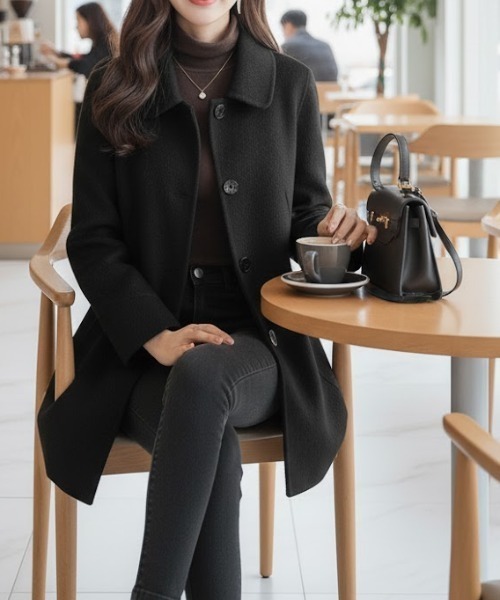cammie(キャミー)の「ミドル丈ステンレスカラーコート(ステンカラーコート・レディース・ブラック/グレー・L/M)」の2枚目の写真