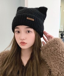 猫」に該当するニットキャップ/ビーニー（ブラック/黒色系