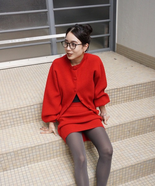 セール】SOLID KNIT CARDIGAN WITH SKIRT（ニット/セーター）｜Ameri